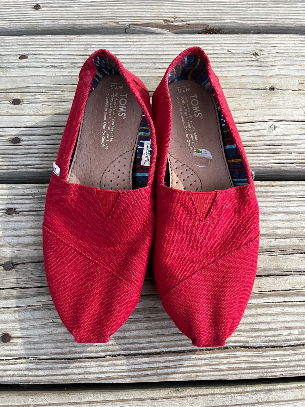 Toms Red Canvas Slip-On Flats